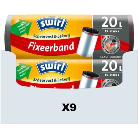 9x Swirl Pedaalemmerzakken met Fixeerband 20 liter 15 stuks