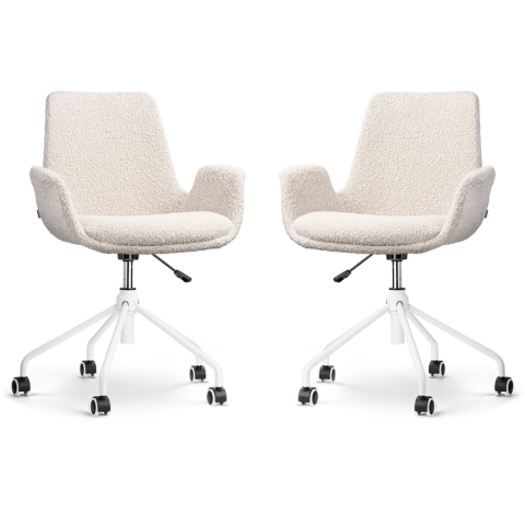 Nolon Nout-Eef Bureaustoelen Set van 2 - Bouclé Beige - Wit Onderstel