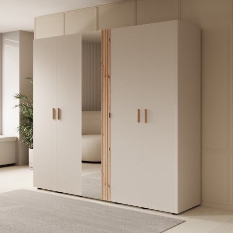 Meubella Kledingkast Bahia - Beige - 224 cm - Met spiegel