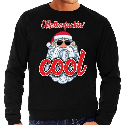 Grote maten Kersttrui kerstman motherfucking cool zwart heren 4XL (60) -