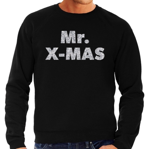 Foute Kersttrui Mr. x-mas zilveren glitter letters zwart heren 2XL (56) -