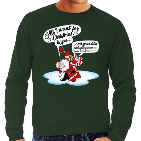 Grote maten Kersttrui zingende kerstman met gitaar groen heren 3XL (58) -