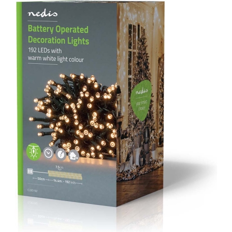 Nedis CLBO192 Decoratieve Verlichting Koord 192 Led&apos;s Warm Wit 14.40 M Licht Effecten: 7 Binnen & Buiten Batterij Gevoed