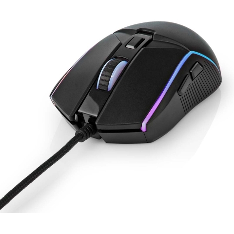 Nedis GMWD510BK Gaming Muis Bedraad Dpi: 800 / 1200 / 2400 / 3200 / 4800 / 7200 Dpi Instelbare Dpi Aantal Knoppen: 6 Programmeerbare Knoppen Rechtshandig 1.50 M Led