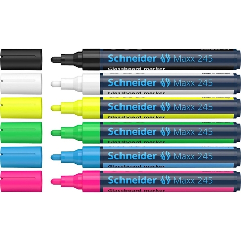 Schneider S-124596 Marker Maxx 245 6st. In Etui. Zwart, Wit, Geel, Groen, Blauw, Rood