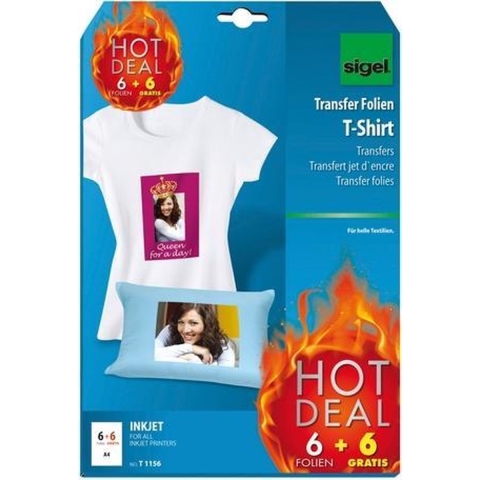 Sigel SI-T1156 Inkjetfolie A4 Transfer Blanco 6 Stuks Voor Lichte Kleding/textiel +6 Gratis