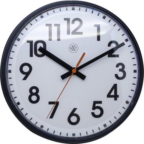NeXtime NX-7308ZW Wandklok NXT Diam. 26cm Kunststof Zwart, Witte Wijzerplaat
