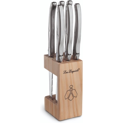 Lou Laguiole Steakmessen 6 Stuks + Houten Blok