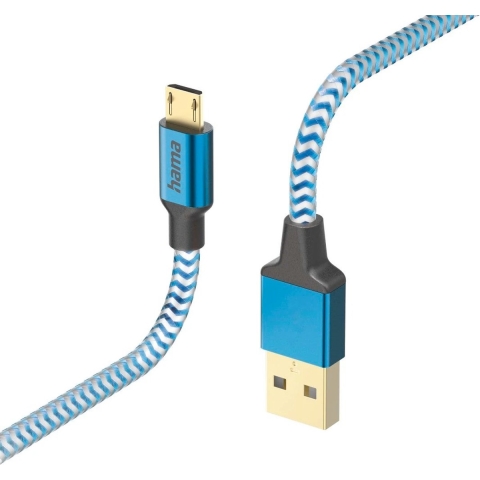 Hama Oplaadkabel Reflective USB-A - Micro-USB 1,5 M Nylon Blauw