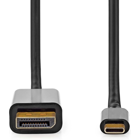 Nedis CCGB64352BK20 Usb-c™ Adapter Usb 3.2 Gen 1 Usb-c™ Male Displayport Male 4k@60hz 2.00 M Rond Verguld Pvc Zwart Doos