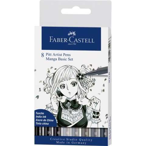 Faber Castell FC-167107 Tekenstift Faber-Castell Pitt Artist Pen Manga 8-delig Etui Basic