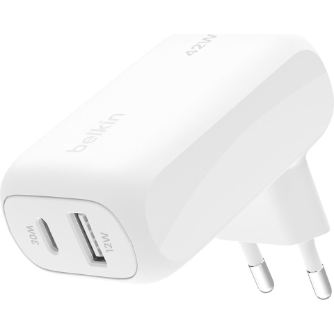 Belkin Boost Charge 42w - 30w Usb-c Pd 12w Usb-a Dual Wall Charger Wit Thuislader