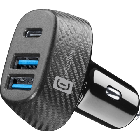 Cellularline Autolader 3 Poorten 44w 2x Usb-a 1x Usb-c Zwart Autolader
