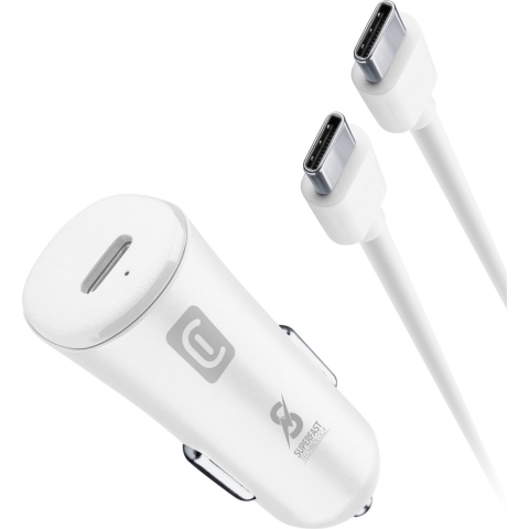 Cellularline Autolader Kit 25w Usb-c Naar Usb-c Super Fast Charge Wit
