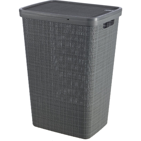 Curver Wasmand met Deksel Jute-Look 58L Donkergrijs