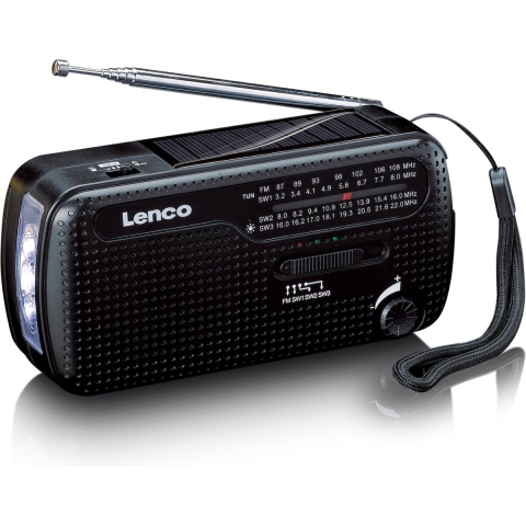 Lenco Mcr-113bk Draagbare Fm-noodradio Met Zaklamp En Powerbank Zwart