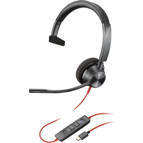 Poly Blackwire 3310 Monaural Microsoft Teams Certified USB-C Headset + USB-C/A adapter