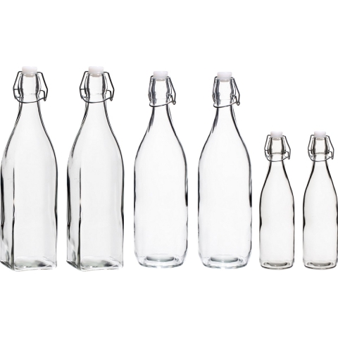 Cookinglife Beugelflessen Set - Transparant - 500 ml & 1 liter - 6 stuks