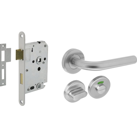 Intersteel Deurbeslag set wc slot 63/8mm wit + deurkruk Recht rvs + wc-sluiting