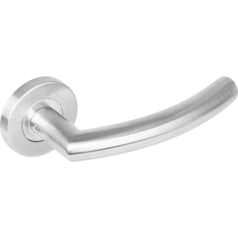 Deurkruk Half Rond 90° op Geveerde Stalen Rozet met Nokken Ø53X8MM RVS EN1906/4