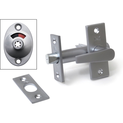 Insteekgrendel met WC garnituur en sluitplaat lengte 70 mm zilvergrijs