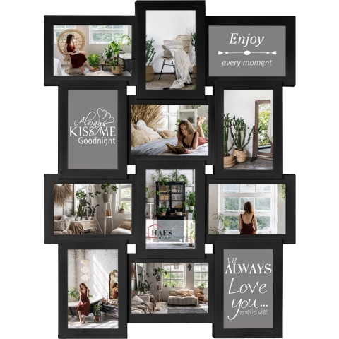 Haes Deco Kunststof galerie / multi fotolijst Salzburg zwart voor 12 foto's 10x15 (formaat 44,5 x 55,5 cm) - MP109
