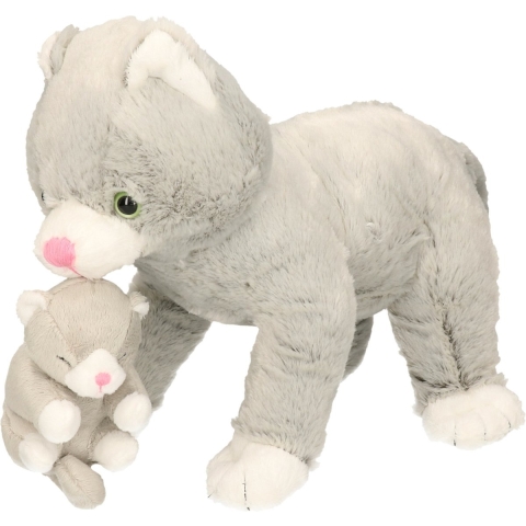 Pluche kat/poes met kitten - huisdier knuffel - 32 cm - kitten knuffel -