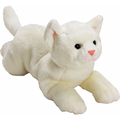 Pluche knuffeldier poes/kat - wit - liggend - 33 cm - huisdier knuffel -