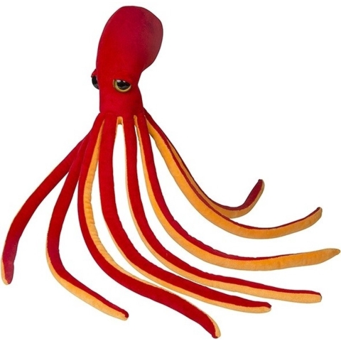 Nature Planet Pluche octopus/inktvis knuffel - 100 cm - rood - zeedieren knuffels -