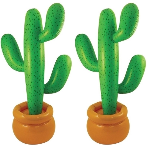 Opblaasbare mega cactus - 2x - groen - 170 cm - Zomer/Mexicaans/Tropical thema feestartikelen -