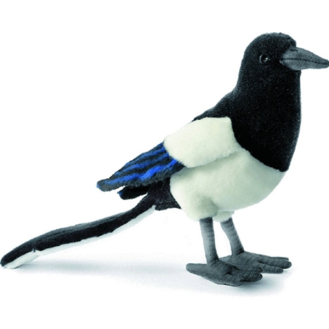 Hansa pluche ekster - vogel knuffeldier - 33 cm - bosdieren knuffel -