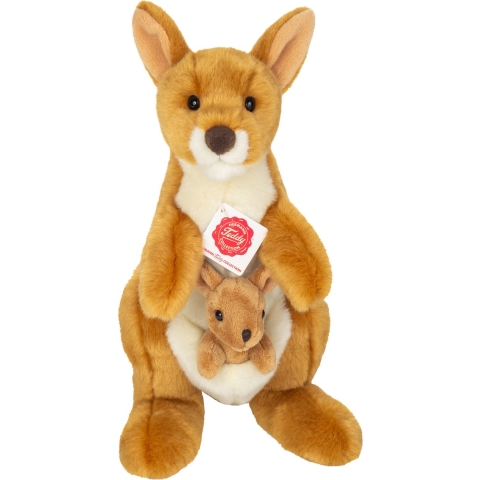 Knuffeldier Kangoeroe met baby - zachte pluche stof - premium kwaliteit knuffels - bruin - 30 cm -