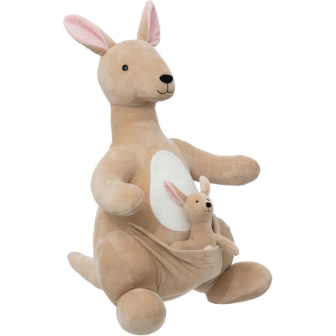 Knuffeldier Kangoeroo Billy met baby - zachte pluche stof - knuffels - beige - 63 cm -