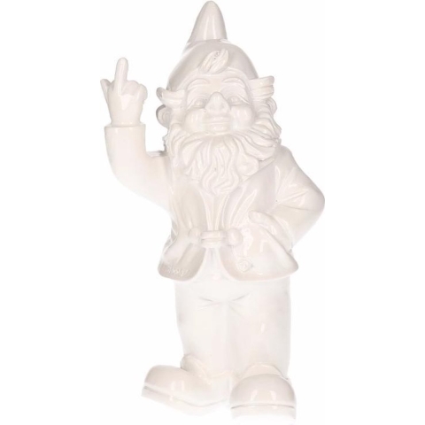 Stoobz design Tuinkabouter met middelvinger - Polystone - 30 cm - wit - buiten decoratie -