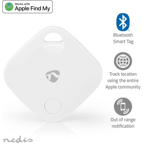 Nedis BTTAG10WT Keyfinder Batterij Gevoed 1x Cr2032 Incl. Batterijen Bluetooth®-versie: 5.1 Batterijlevensduur Tot: 1 Jaar Wit 1 Stuks