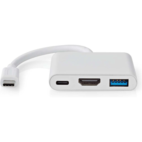 Nedis CCGB64770WT01 Usb Multi-port Adapter Usb 3.2 Gen 1 Usb-c™ Male Hdmi™ Output / Usb-a Female / Usb-c™ Female 5 Gbps 0.10 M Rond Vernikkeld Pvc Wit Doos