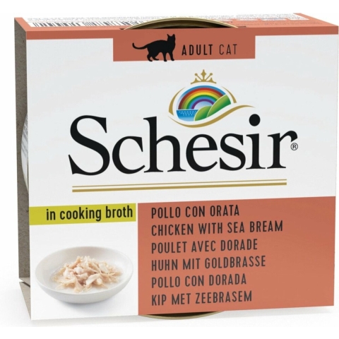 14x Schesir Kattenvoer Gekookte Kip en Zeebrasem 70 gr