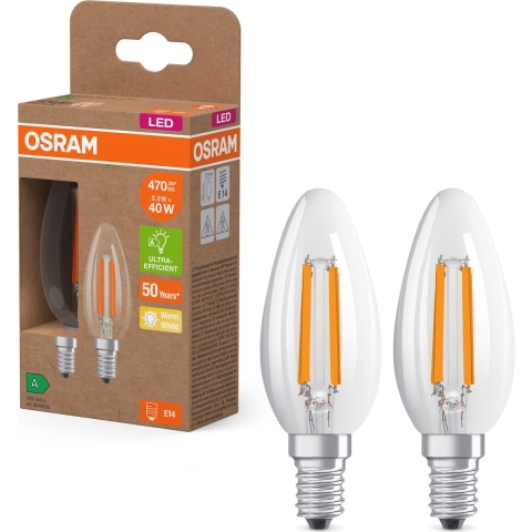 OSRAM 4099854255472 LED-lamp Energielabel A (A - G) E14 Kaars 2.2 W = 40 W Warmwit (Ø x h) 35 mm x 35 mm 2 stuk(s)