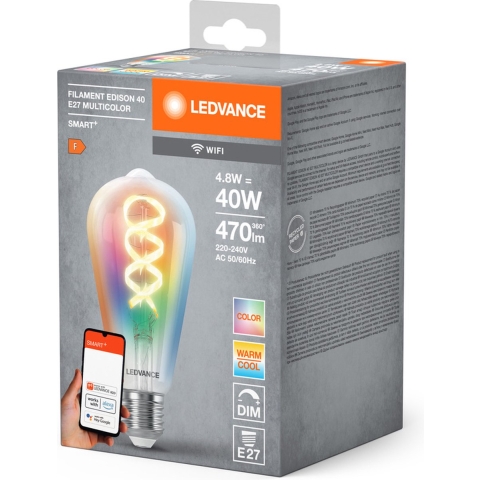 LEDVANCE 4058075777873 LED-lamp Energielabel F (A - G) E27 4.8 W = 40 W Warmwit tot koudwit, RGB (Ø x h) 64 mm x 64 mm 1 stuk(s)
