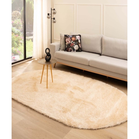 Tapeso Ovaal hoogpolig vloerkleed velvet - Posh champagne - 240x340 cm