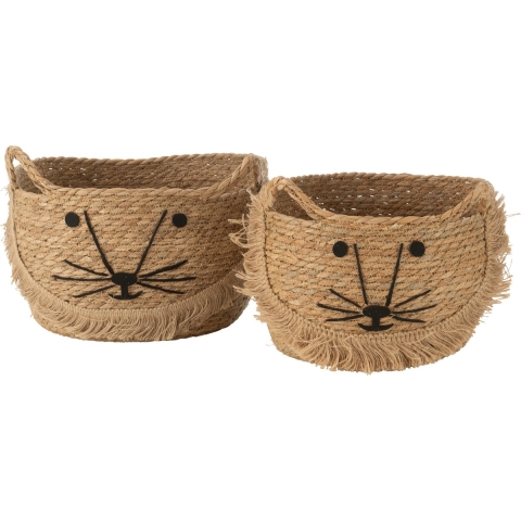 J-Line Set Van 2 Manden Kitty Riet Naturel|Zwart