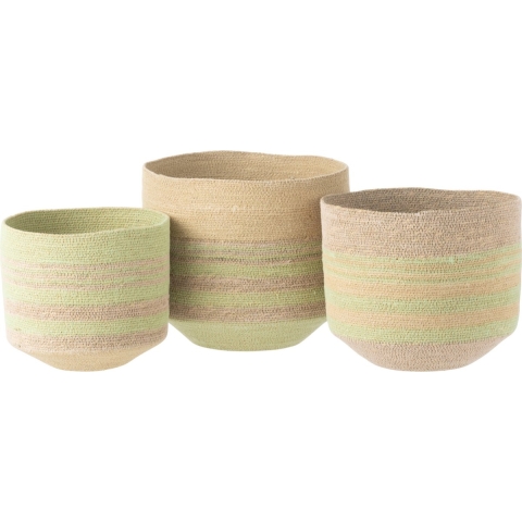 J-Line Set Van 3 Mand Strepen Zeegras Naturel|Groen