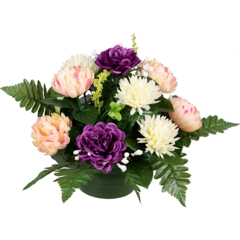 Louis Maes Kunstbloemen crysanten in pot - kleurenmix - D30 x H24 cm