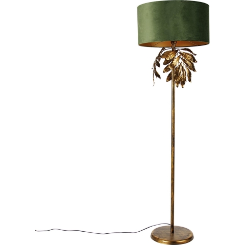 QAZQA Vintage vloerlamp antiek goud met kap groen - Linden