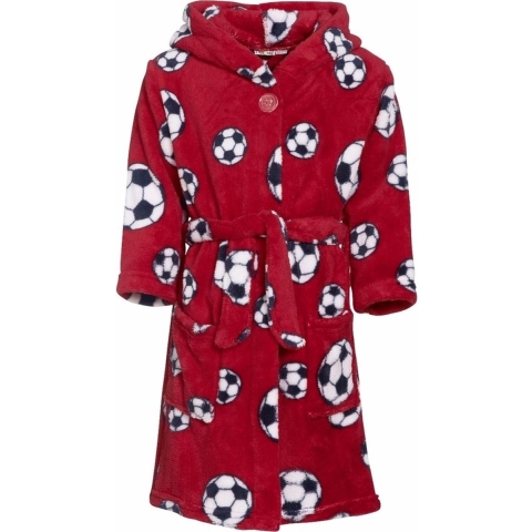 Kinder badjas/ochtendjas met voetbal print - rood - polyester 110/116 (5-6 jr) -