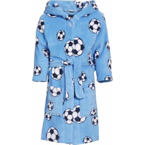 Kinder badjas/ochtendjas met voetbal print - blauw - polyester 110/116 (5-6 jr) -