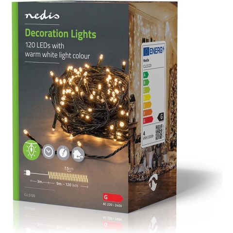 Nedis CLLS120 Decoratieve Verlichting Koord 120 Led&apos;s Warm Wit 9.00 M Licht Effecten: 7 Binnen & Buiten Netvoeding