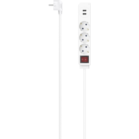 Hama Stekkerdoos 3-voudig USB-A 17W Schakelaar 1,4 M Wit