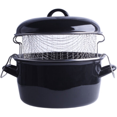 Frituurpan Emaille met Inzet 24 cm Zwart