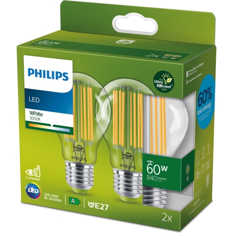Philips LED Lamp 60W E27 Wit 2 Stuks
